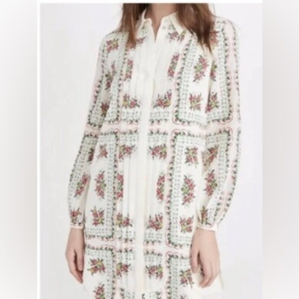 TORY BURCH Cora Garden Veil Silk Long Sleeves Shirt Dress